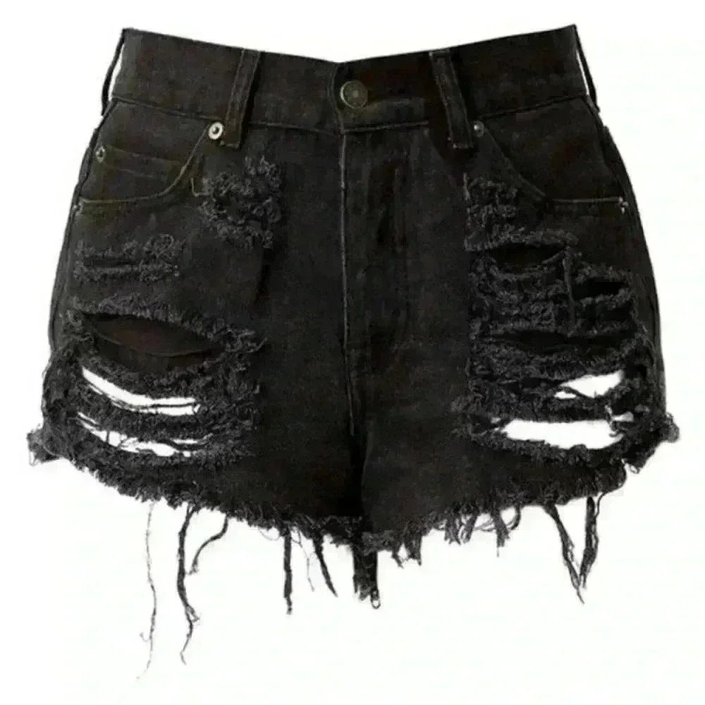 LF shredded high waisted jean shorts
